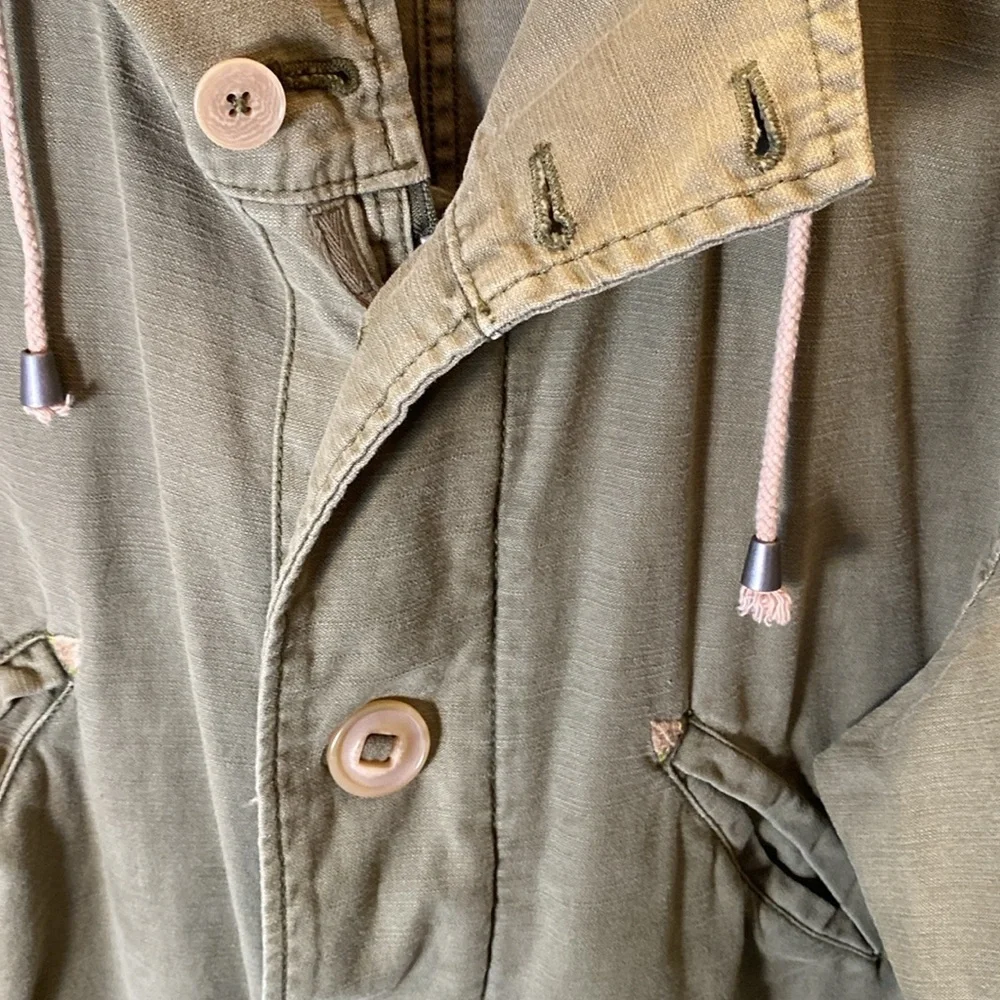 Free People Oversized Army Green Rugged Army Military Jacket Hoodie - Picture 6 of 11